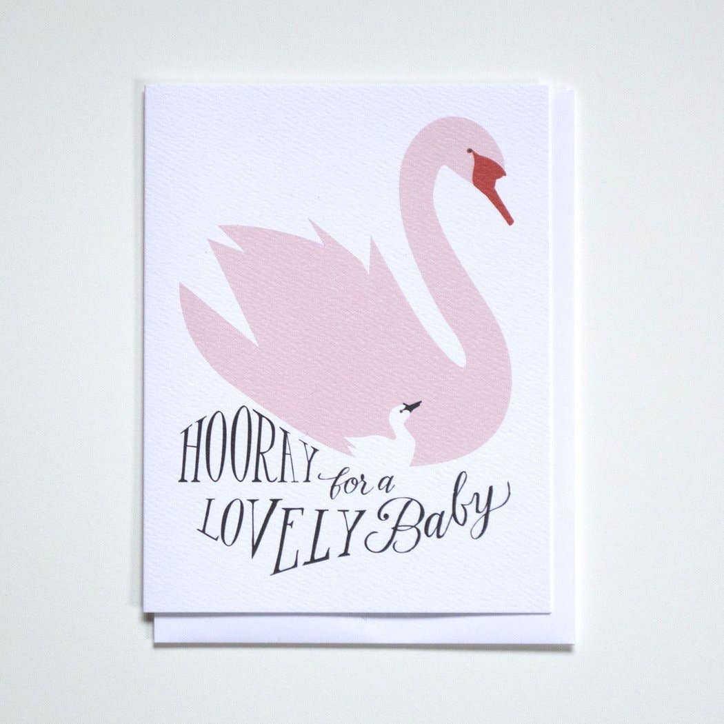 Hooray For A Lovely Baby - Mother Swan And Cygnet Note Card