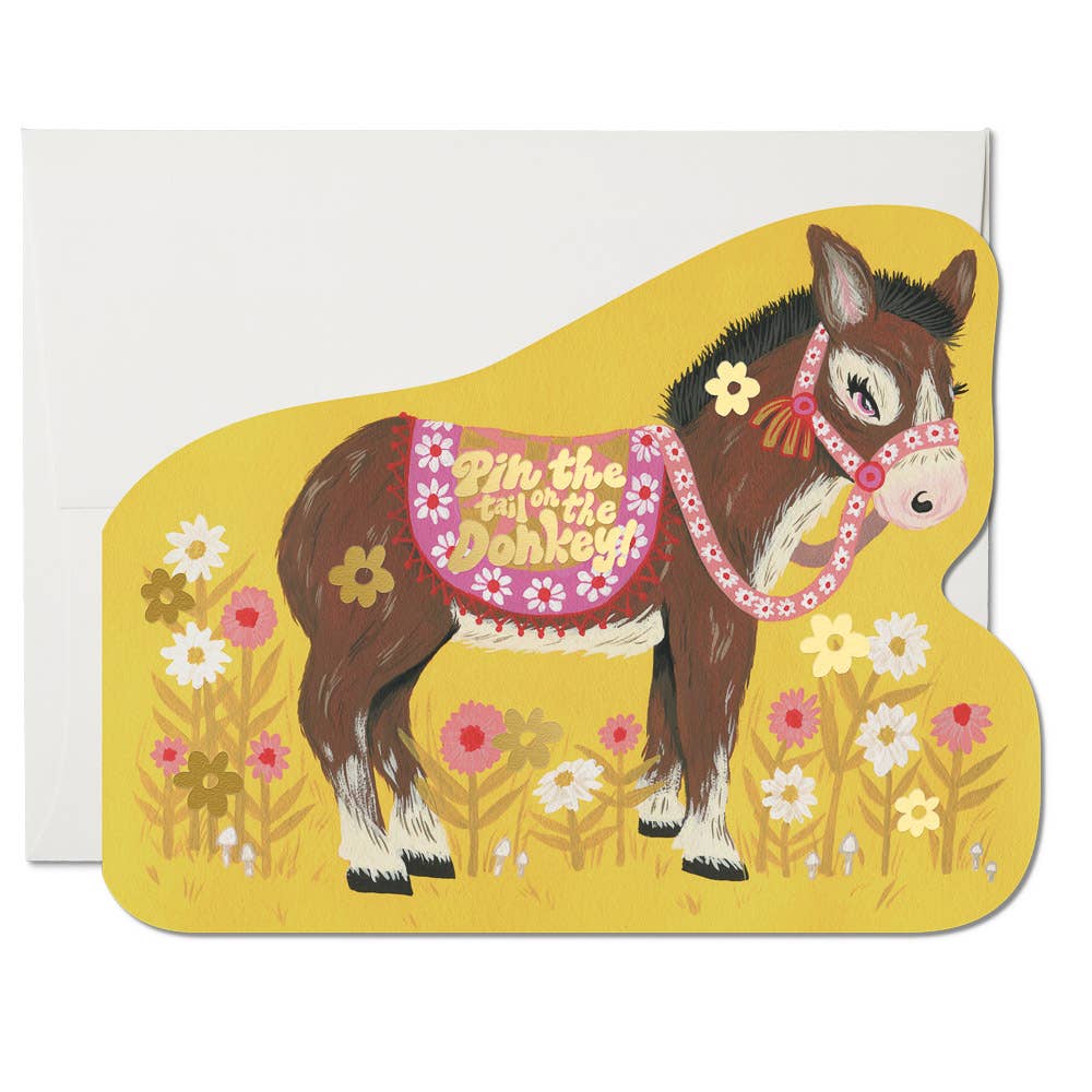 Pin the Tail Donkey birthday greeting card