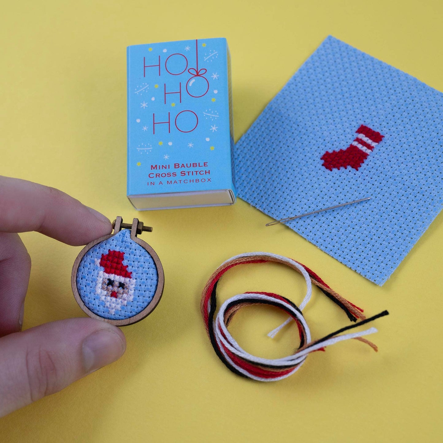 Christmas Baubles Ho Ho Ho Cross Stitch Kit In A Matchbox