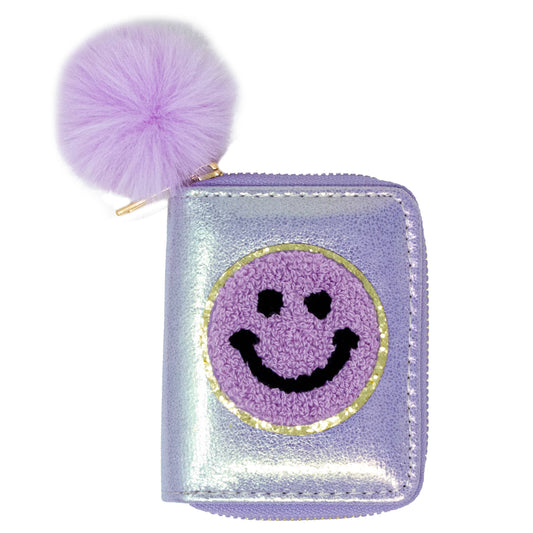 Shiny Happy Face Smile Wallet: Purple