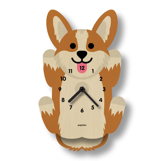 Corgi Pendulum Clock - Wood